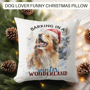 Funny Dog Barking Winter Wonderland Christmas Throw Pillow