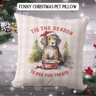 Funny Dog Begging for Treats Christmas Throw Pillow