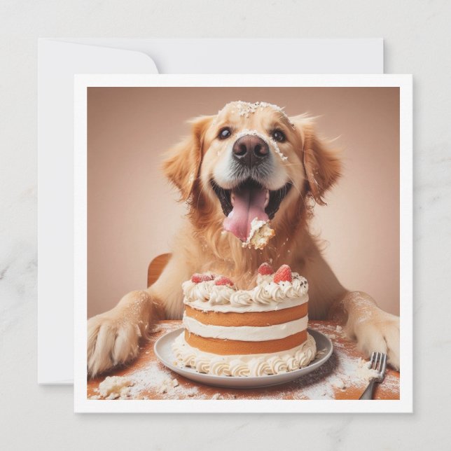Funny dog birthday card, golden retriever  invitation (Front)