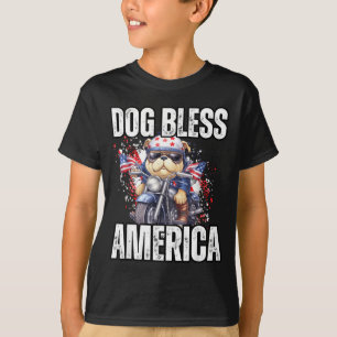 Funny Dog Bless America Motorcycle 4th of July T-Shirt