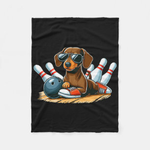 Funny Dog Bowling Dachshund With Sungles Playing B Fleece Blanket