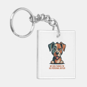 Funny Dog Butler Quote Illustration Keychain