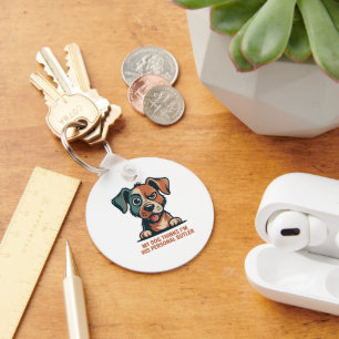 Funny Dog Butler Quote Illustration Keychain