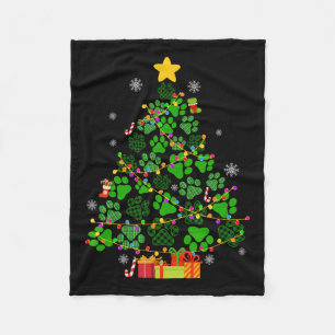 Funny Dog Cat Paws Christmas Tree Xmas Lights Anim Fleece Blanket