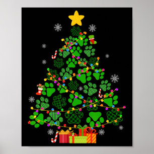 Funny Dog Cat Paws Christmas Tree Xmas Lights Anim Poster