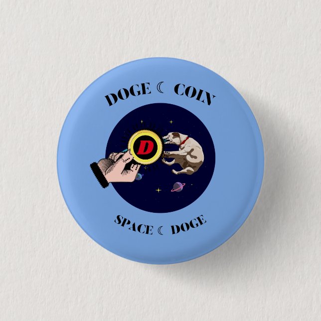 Funny Dog catches dogecoin in space  1 Inch Round Button (Front)