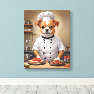 Funny Dog Chef Cooking Food Cute Pet  Canvas Print
