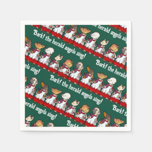 Funny Dog Choir Bark! Xmas Carol Pun Cartoon Napkin