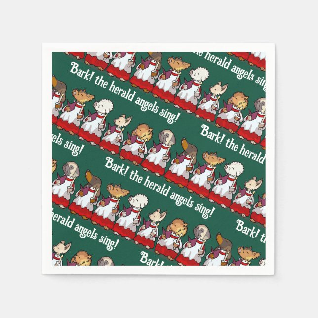 Funny Dog Choir Bark! Xmas Carol Pun Cartoon Napkin (Front)