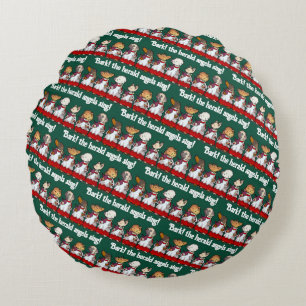 Funny Dog Choir Bark! Xmas Carol Pun Cartoon Round Pillow