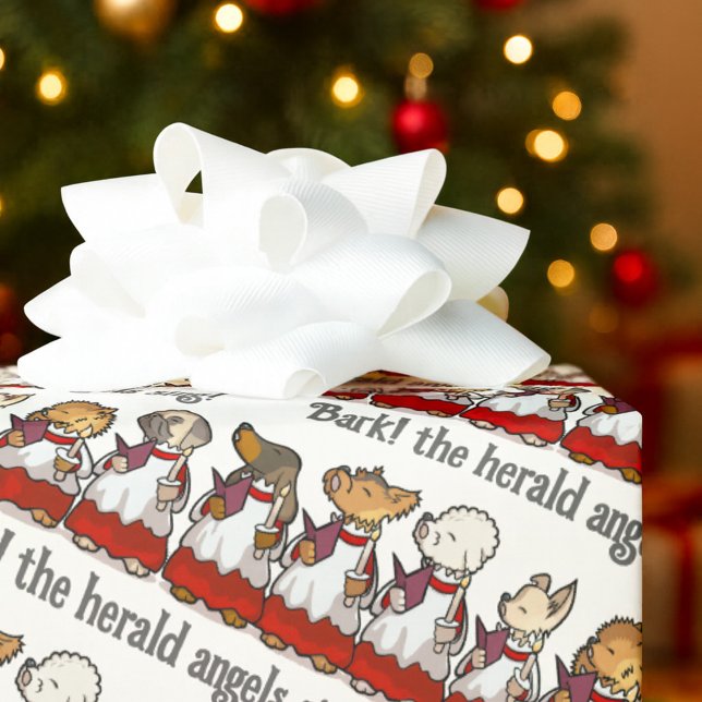 Funny Dog Choir Bark! Xmas Carol Pun Cartoon Wrapping Paper (Creator Uploaded)