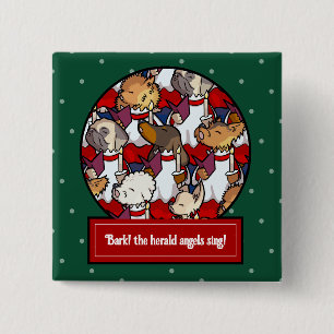 Funny Dog Choir Christmas Carol Pug Pun Cartoon 2 Inch Square Button