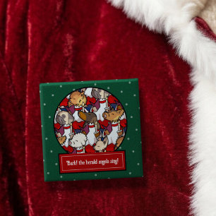 Funny Dog Choir Christmas Carol Pug Pun Cartoon 2 Inch Square Button