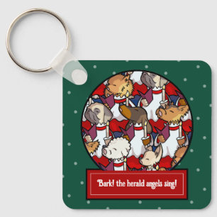 Funny Dog Choir Christmas Carol Pug Pun Cartoon Keychain