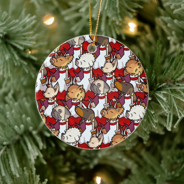 Funny Dog Choir Christmas Carol Singers Cartoon Ceramic Ornament (Tree)