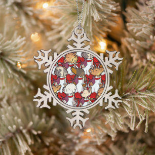 Funny Dog Choir Christmas Carol Singers Cartoon Snowflake Pewter Christmas Ornament