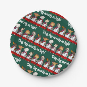 Funny Dog Choir Ding Dog Xmas Carol Pun Cartoon Paper Plate