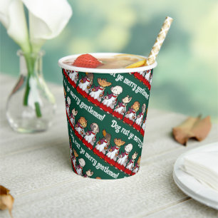 Funny Dog Choir Singing Xmas Carol Pug Pun Cartoon Paper Cups
