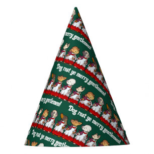 Funny Dog Choir Singing Xmas Carol Pug Pun Cartoon Party Hat