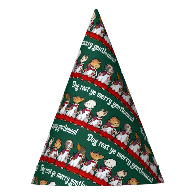 Funny Dog Choir Singing Xmas Carol Pug Pun Cartoon Party Hat (Front)