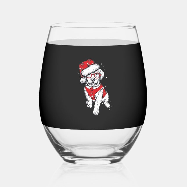 Funny Dog Christmas Pajamas Gift for Dog Lovers Wo Stemless Wine Glass (Front)