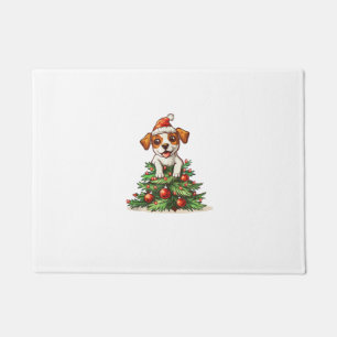 Funny Dog climbing on Christmas Tree Costume Doormat