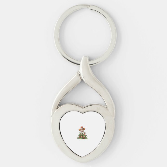 Funny Dog climbing on Christmas Tree Costume  Keychain (Front)