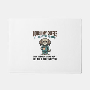 Funny Dog Coffee Warning Vintage Engraving Design_ Doormat