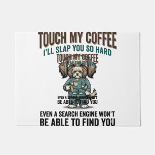 Funny Dog Coffee Warning Vintage Engraving Design_ Doormat