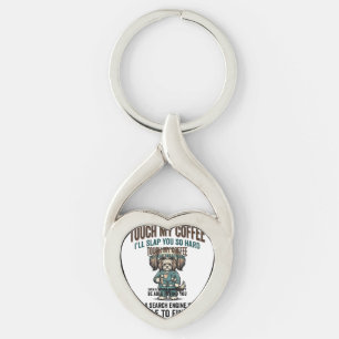 Funny Dog Coffee Warning Vintage Engraving Design_ Keychain