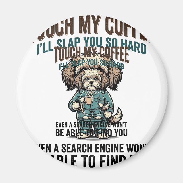 Funny Dog Coffee Warning Vintage Engraving Design_ Magnet (Front)