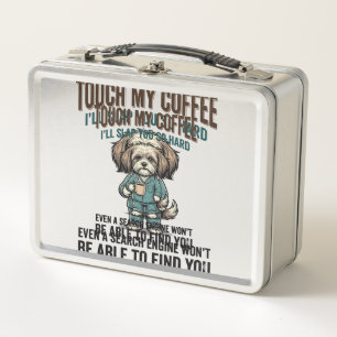 Funny Dog Coffee Warning Vintage Engraving Design_ Metal Lunch Box