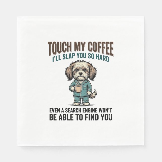 Funny Dog Coffee Warning Vintage Engraving Design_ Napkin (Front)