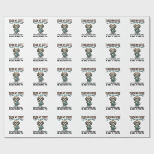 Funny Dog Coffee Warning Vintage Engraving Design_ Wrapping Paper