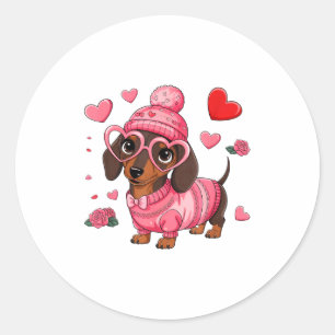 Funny Dog Dachshund Valentines Heart Dog Lover Men Classic Round Sticker