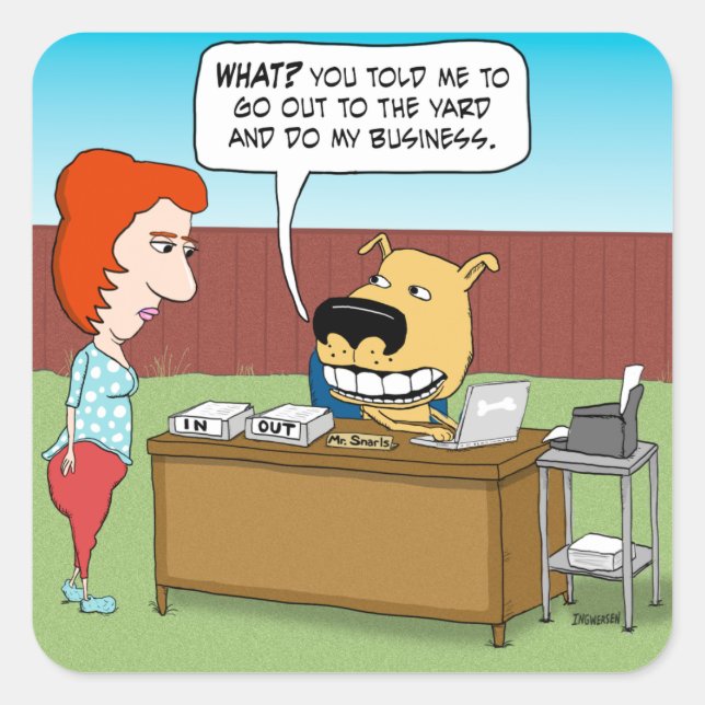 Funny Dog Doing His Business Square Sticker (Front)