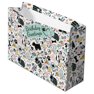 Funny dog doodle children's seamless pattern large gift bag