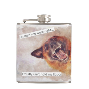 Funny dog drinks flask