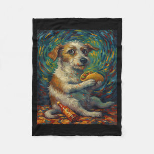 Funny Dog Eating Taco Graphic Art Design  Fleece Blanket