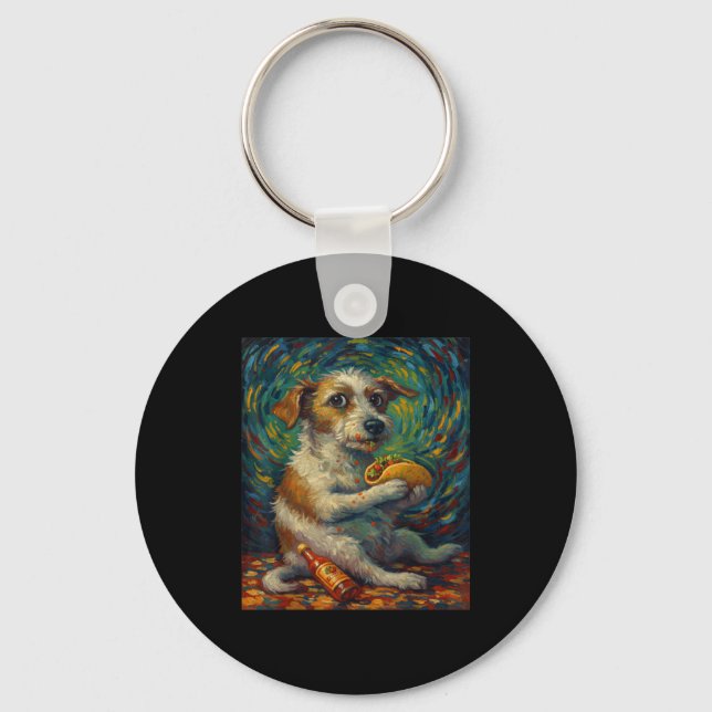 Funny Dog Eating Taco Graphic Art Design  Keychain (Front)
