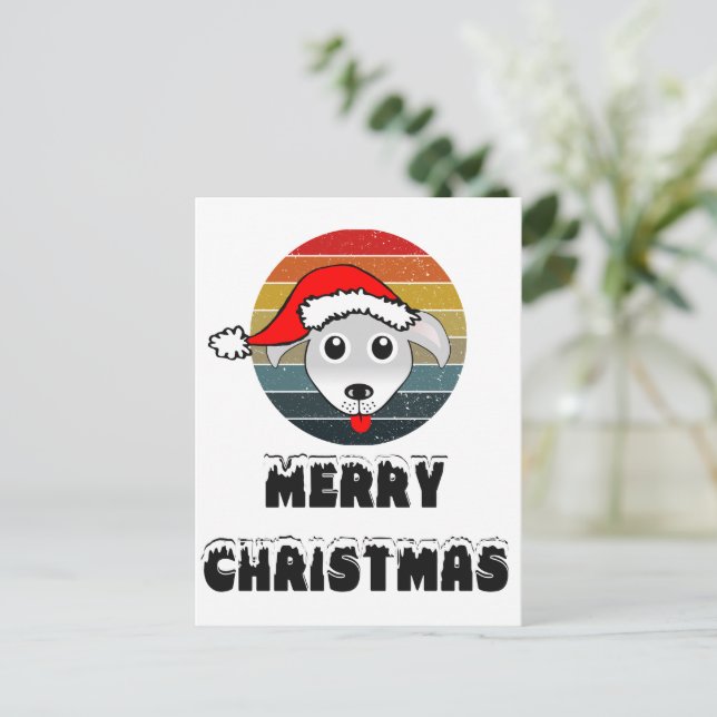 Funny Dog Face Grey Cartoon With Santa Claus Hat Holiday Postcard (Standing Front)