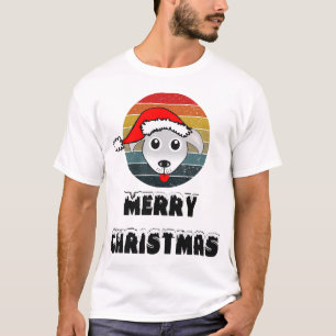 Funny Dog Face Grey Cartoon With Santa Claus Hat T-Shirt