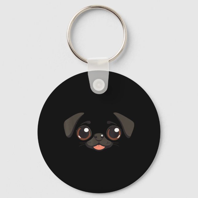 Funny Dog Face Halloween Pug Keychain (Front)