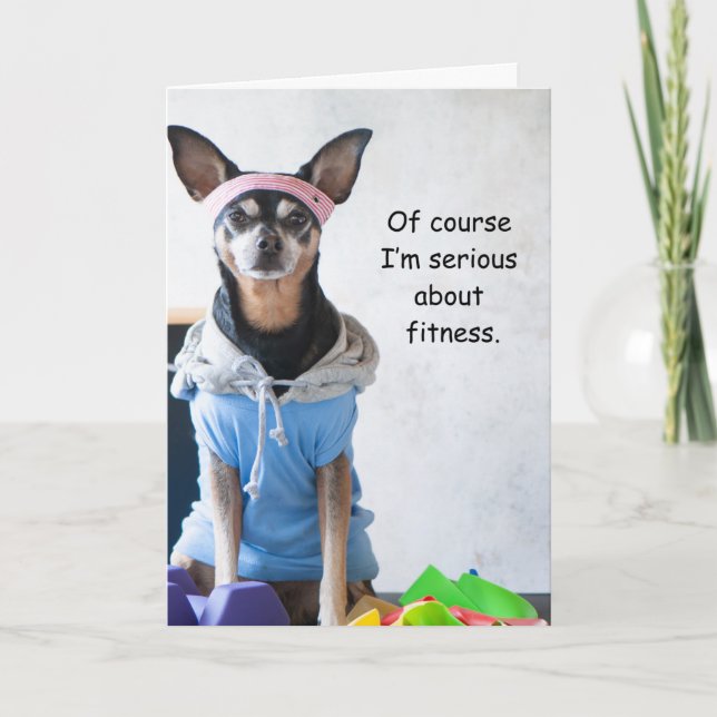 Funny Dog Fitness Pizza Card (Front)