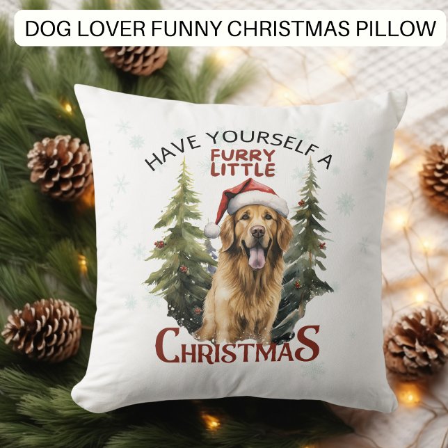 Funny Dog Furry Little Christmas Throw Pillow (Creator Uploaded)