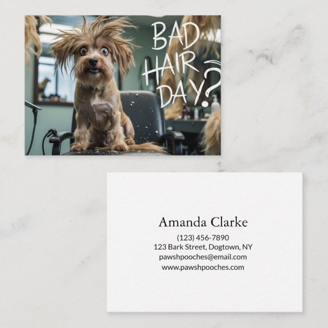 Funny Dog Grooming Business Card – “Bad Hair Day?” (Front/Back)