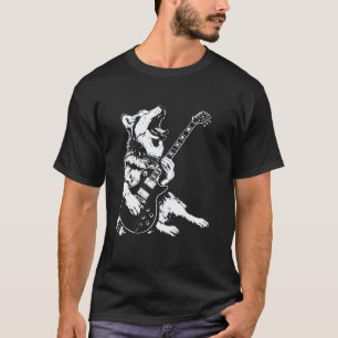 Funny Dog Guitarist Guitar - Alaskan Husky Dad Mom T-Shirt