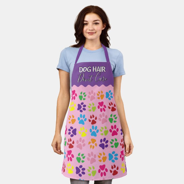 Funny Dog Hair Don't Care Text On Paw Print Apron (Worn)