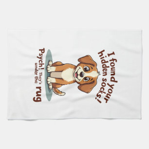Funny Dog Hidden Socks Quote Vintage Cartoon Pet H Kitchen Towel
