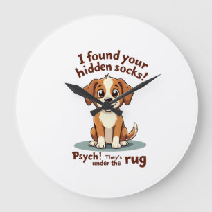 Funny Dog Hidden Socks Quote Vintage Cartoon Pet H Large Clock